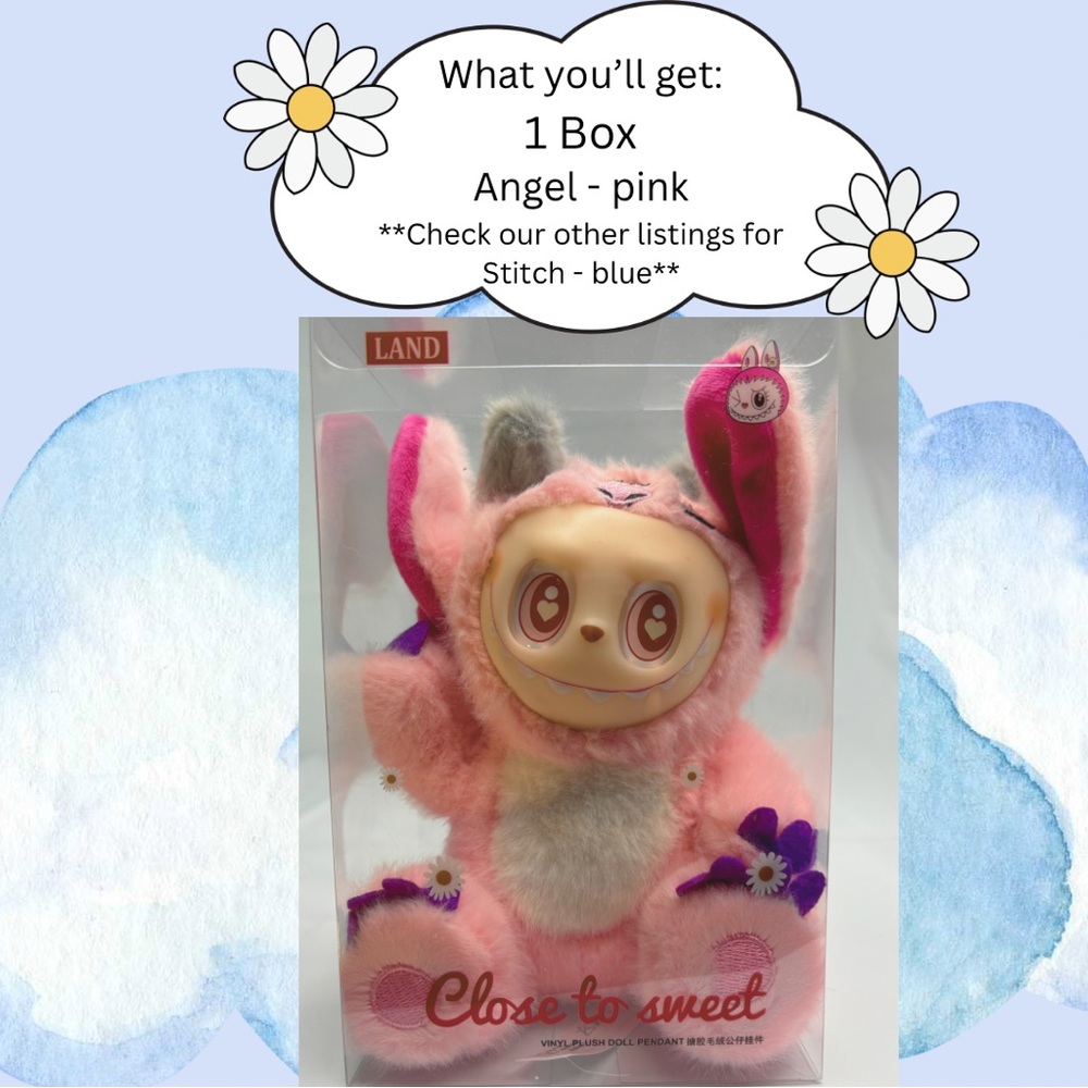 Pop Mart Labubu The Monsters Have a Seat Vinyl Plush Stitch Angel (pink) 1PC NIB